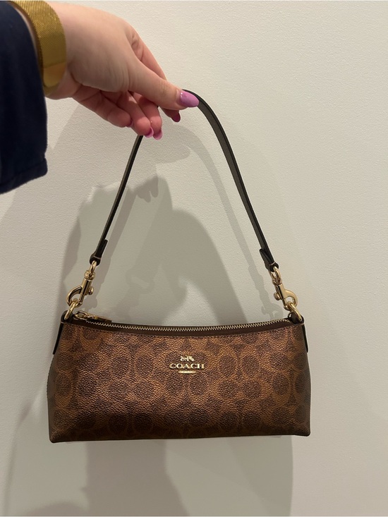 Coach Handbags - COACH Charlotte Gold/Bronze Signature Canvas Shoulder Bag